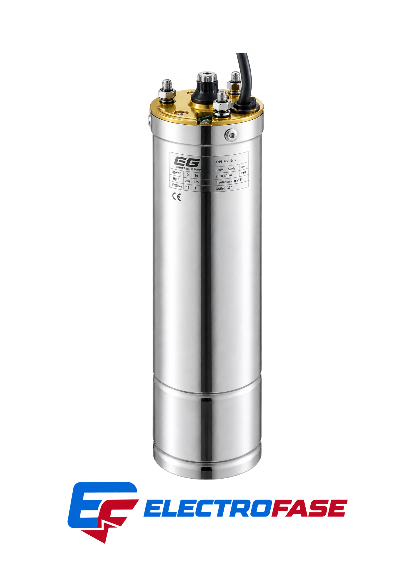 MOTOR SUMERGIBLE 0.5 HP-  3" CON CABEZAL DE LATÓN, LLENO DE ACEITE, CUERPO EN ACERO INOXIDABLE 304, CABLE 4 NÚCLEOS AWG (220 V, 60 HZ, MONOFASICO)